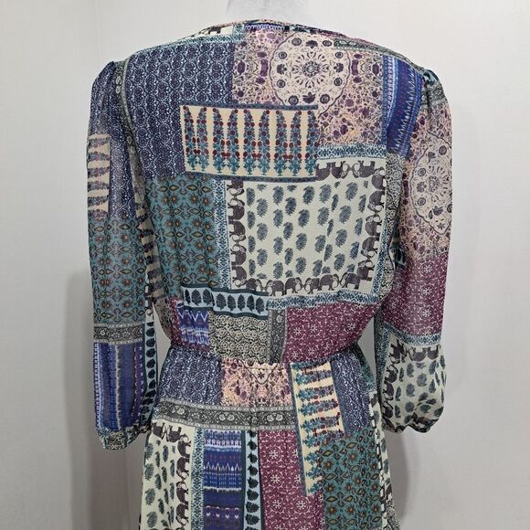Hiche Colorful Patchwork Animal Print Boho Casual Tiered Dress Medium Multi Colo - Picture 16 of 16